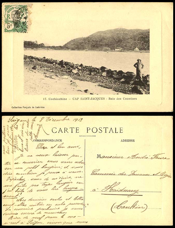 Indo-China 1913 Old Postcard Cap St Saint-Jacques Baie des Cocotiers Coconut Bay
