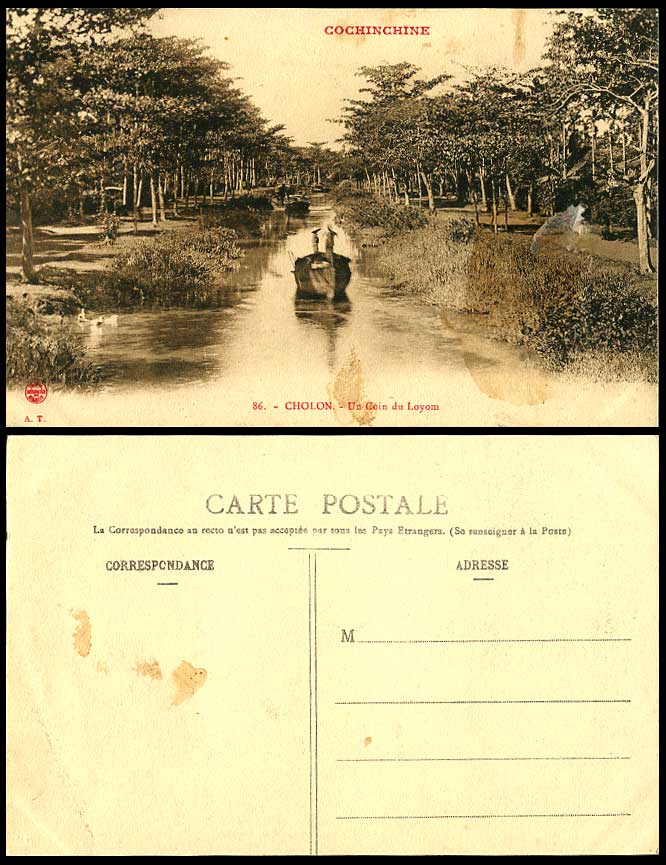 Indo-China Old Postcard Cochinchine Cholon, Un Coin du Loyom River Scene & Boats