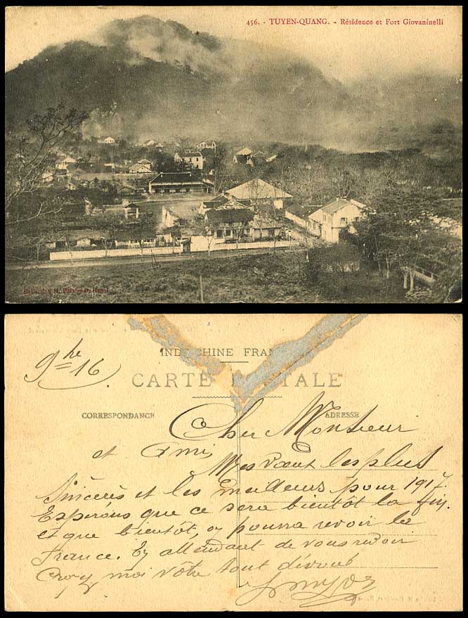 Indo-China 1916 Old Postcard Tonkin Tuyen-Quang Residence et Fort Giovanielli Mt