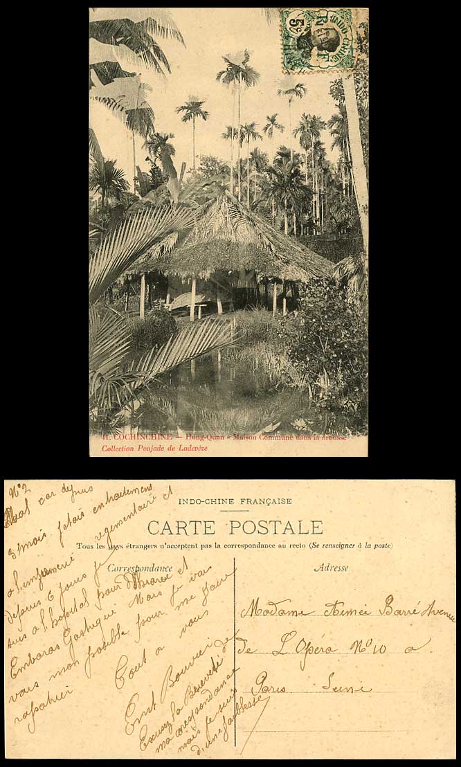 Indochina 1910 Old Postcard Cochinchine Hong-Quan, Native Town House in the Bush