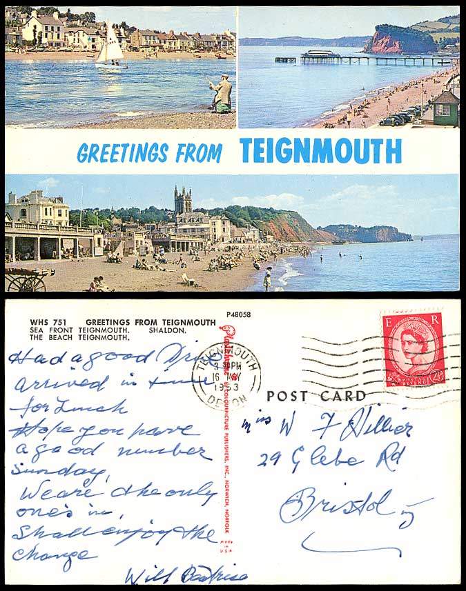TEIGNMOUTH 1963 Old Postcard Sea Front Shaldon Beach Pier Fishing Angling Boats