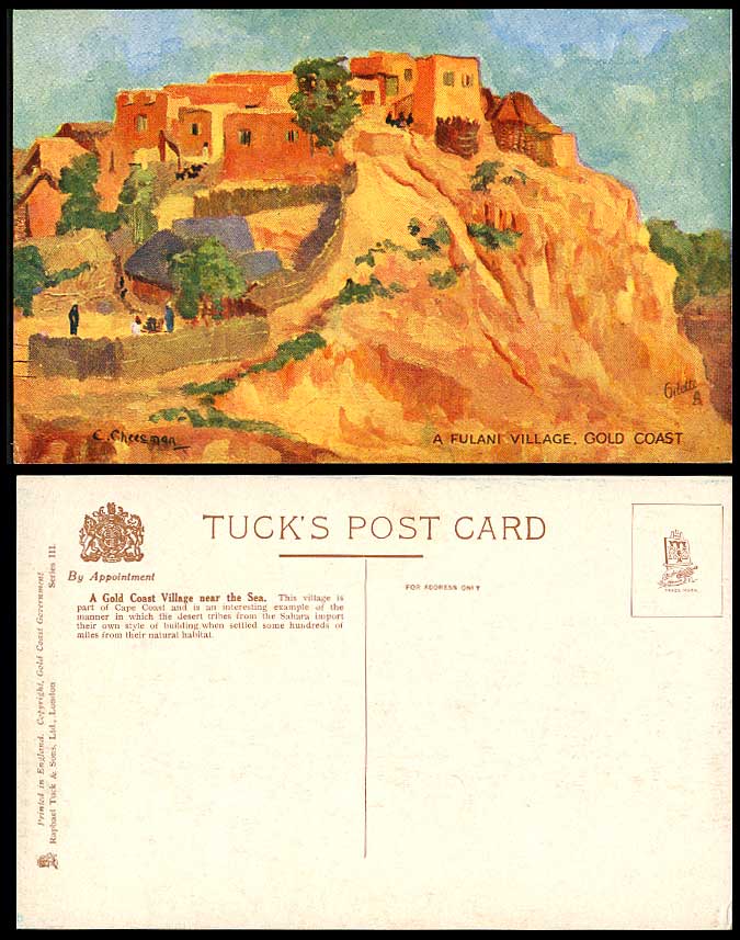 Gold Coast A Fulani Village Cape Coast Sea E Cheesman c.1920 Old Tuck's Postcard