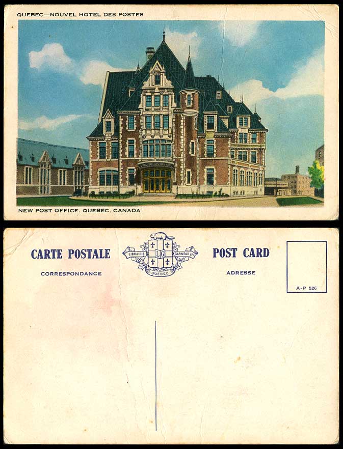 Canada Old Colour Postcard New Post Office Quebec Nouvel Hotel des Postes LG 526