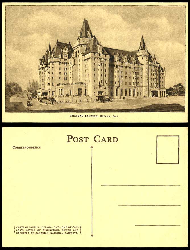 Canada Old Postcard Chateau Laurier Ottawa Ontario Ont Street Scene Vintage Cars