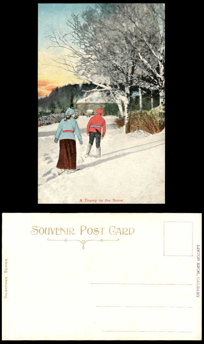 Canada Old Colour Postcard A Tramp in the Snow Cross-Country Skiing Winter Snowy