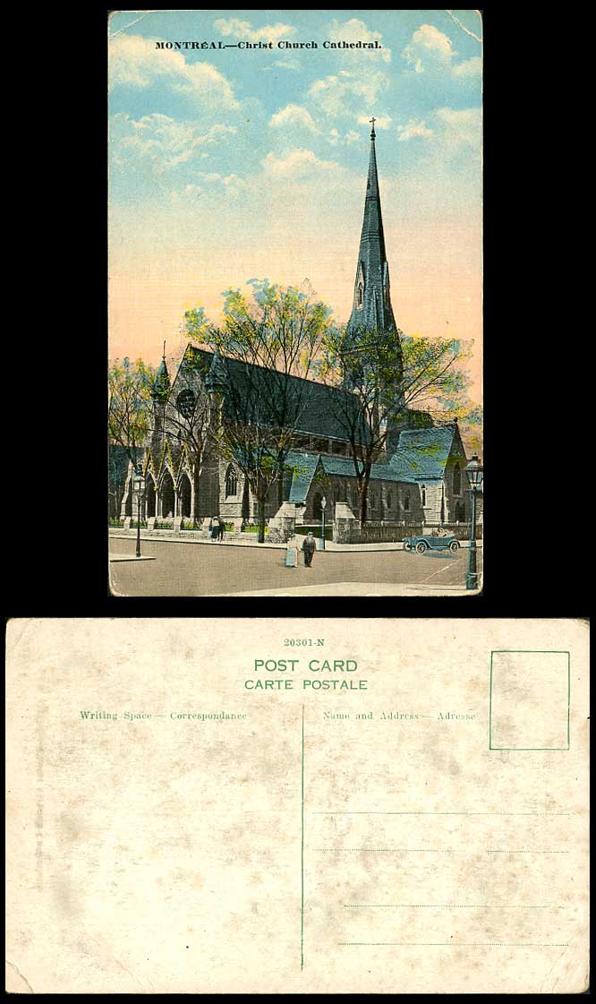 Canada Old Colour Postcard Christ Church Cathedral, Montreal, Street Scene, Car