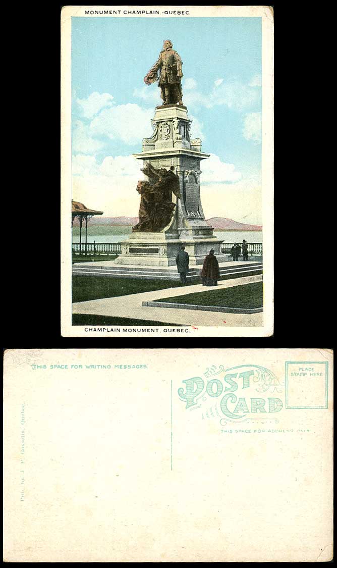 Canada Old Colour Postcard Champlain Monument Quebec Memorial Statue JP Gosselin