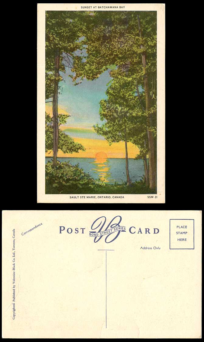 Canada Old Colour Postcard Sault Ste Marie, Ontario, Sunset at Batchawana Bay