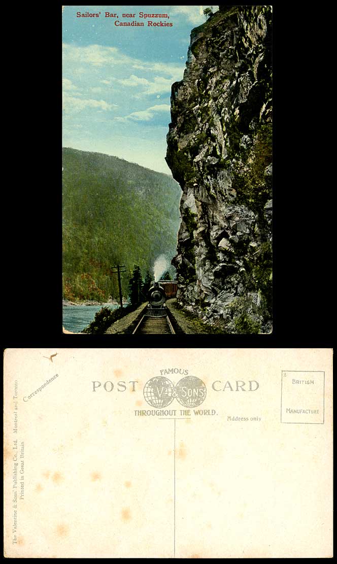 Canada Old Postcard Sailors' Bar near Spuzzum Canadian Rockies, Locomotive Train