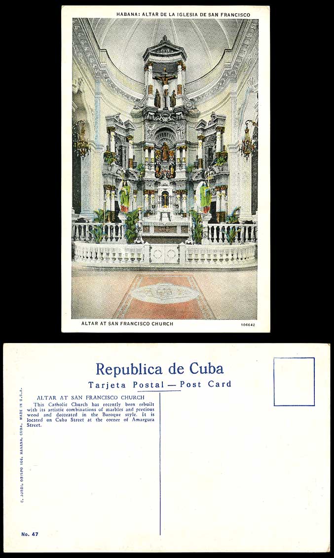 Cuba Havana Habana, Altar at San Francisco Church, Catholic Iglesia Old Postcard