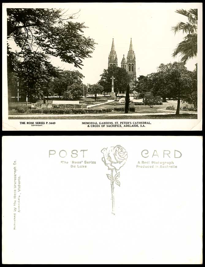 Adelaide Memorial Gardens St. Peter's Cathedral, Cross of Sacrifice Old Postcard