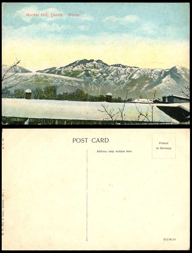 Pakistan Old Colour Postcard Murdar Hill in Winter QUETTA Snowy Mountains, India