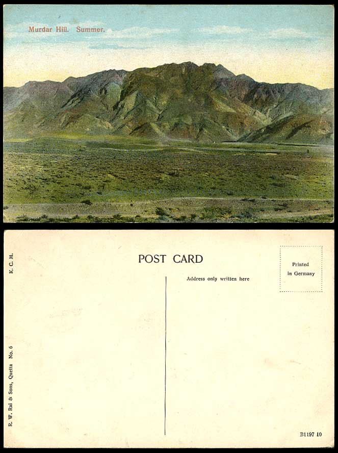 Pakistan Old Colour Postcard Murdar Hill in Summer QUETTA Mountains Hills, India