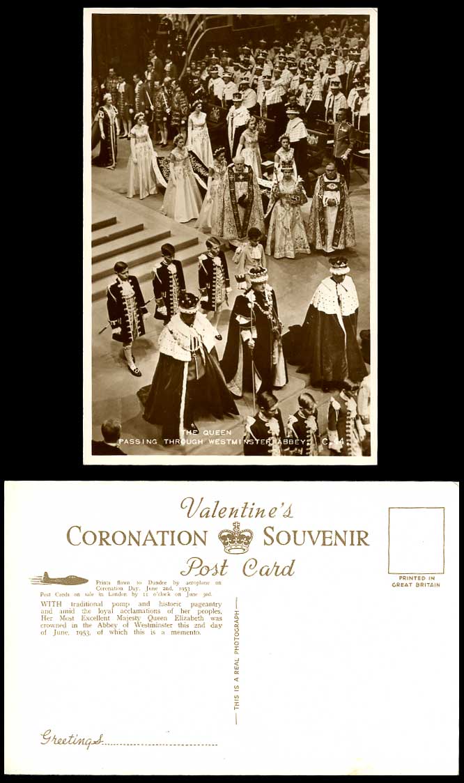 Queen Elizabeth II Passing Through Westminster Abbey Coronation Old RP Postcard