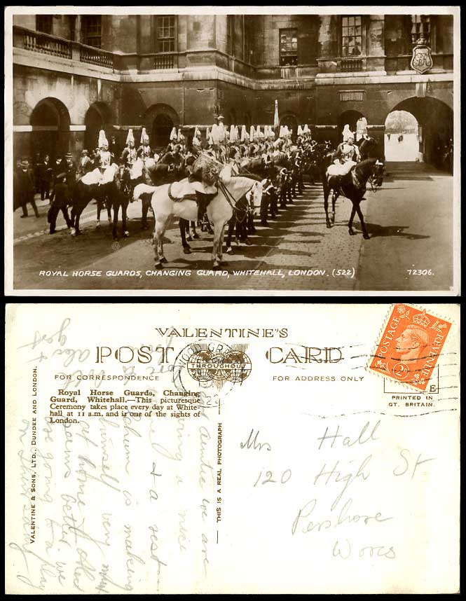 London 1946 Old R.P. Postcard Royal Horse Guards Changing Guard WHITEHALL Horses