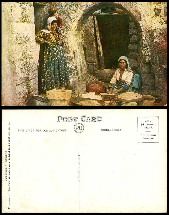 SYRIA Old Postcard Syrian Peasants Making Bread Women Child Children Ethnic Life