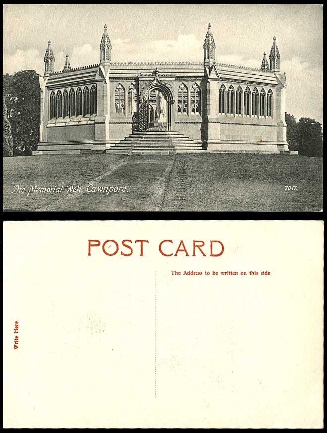 India Old Postcard Memorial Well CAWNPORE Kanpur Entrance Gate Steps Angel 7017