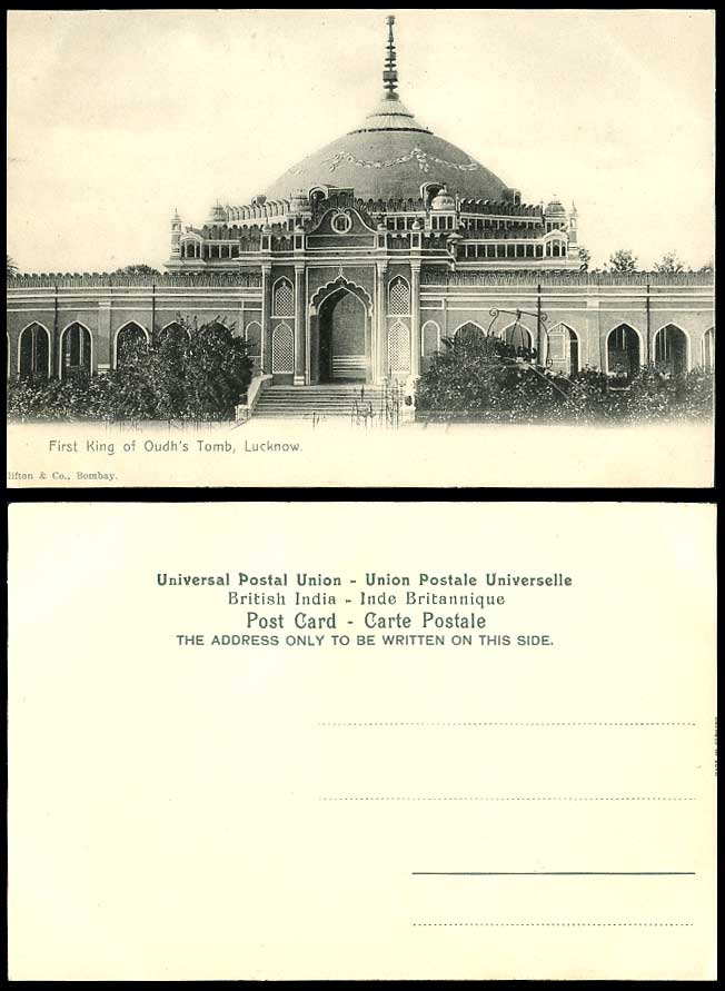 India Old Postcard 1st First King of Oudh's Tomb at Lucknow Entrance Gate, Steps