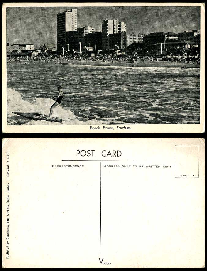South Africa Durban Beach Front Surfer Surfing Sport Sports Bathers Old Postcard