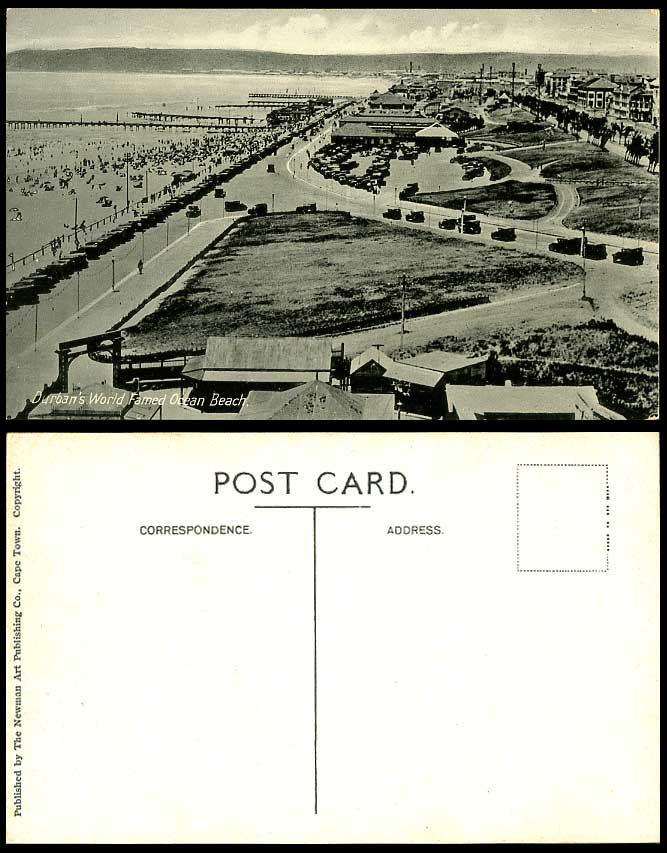 South Africa World Famed Ocean Beach Durban, Car Park, Piers Street Old Postcard