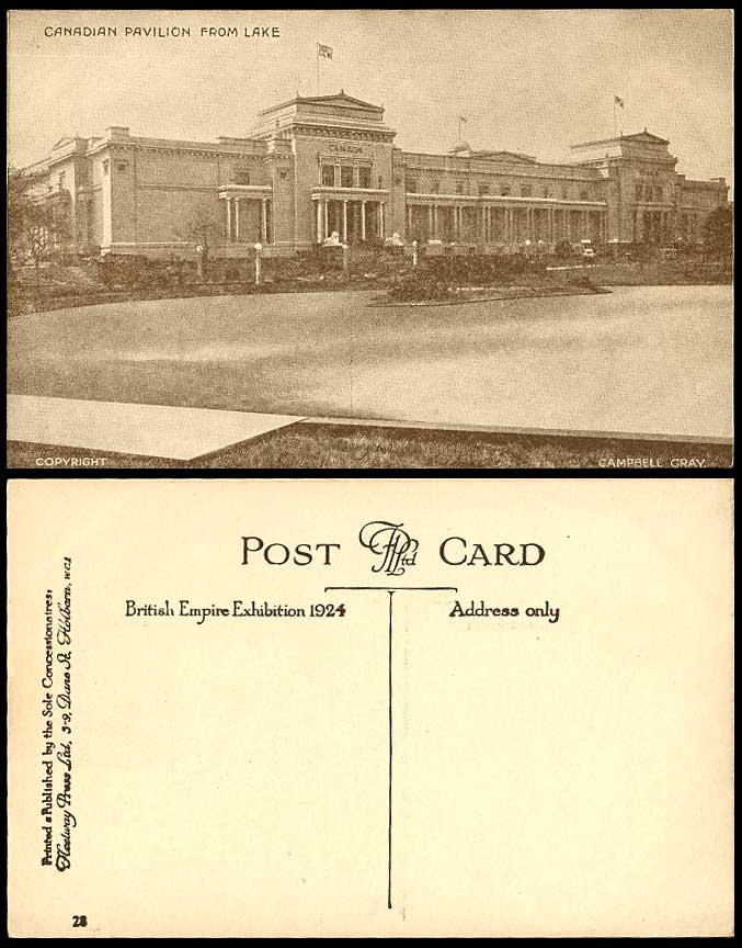 Canada Canadian Pavilion from Lake - British Empire Exhibition 1924 Old Postcard