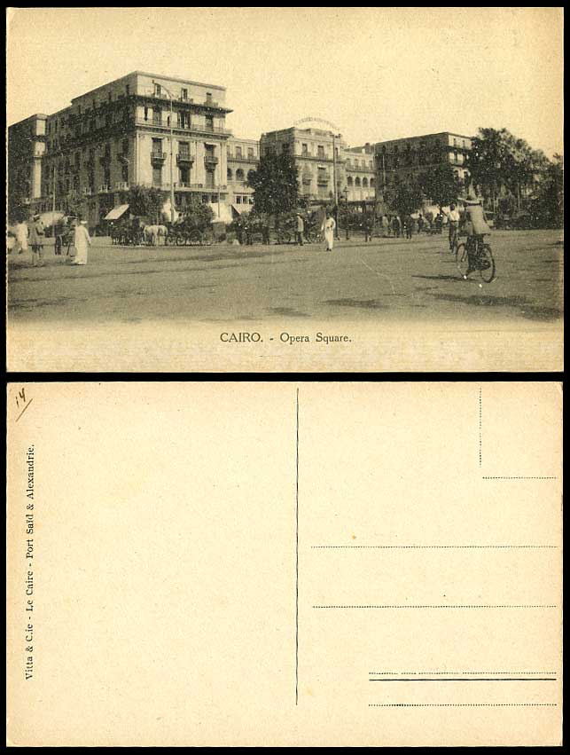 Egypt Old Postcard Cairo Opera Square Street Scene Cyclist Bicycle Cycling Carts