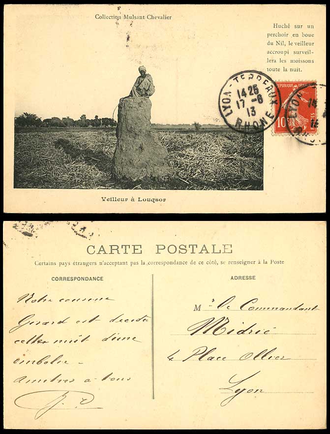 Egypt 1913 Old Postcard A Watchman Squatting Monitor Crops, Louxor Luxor Louqsor
