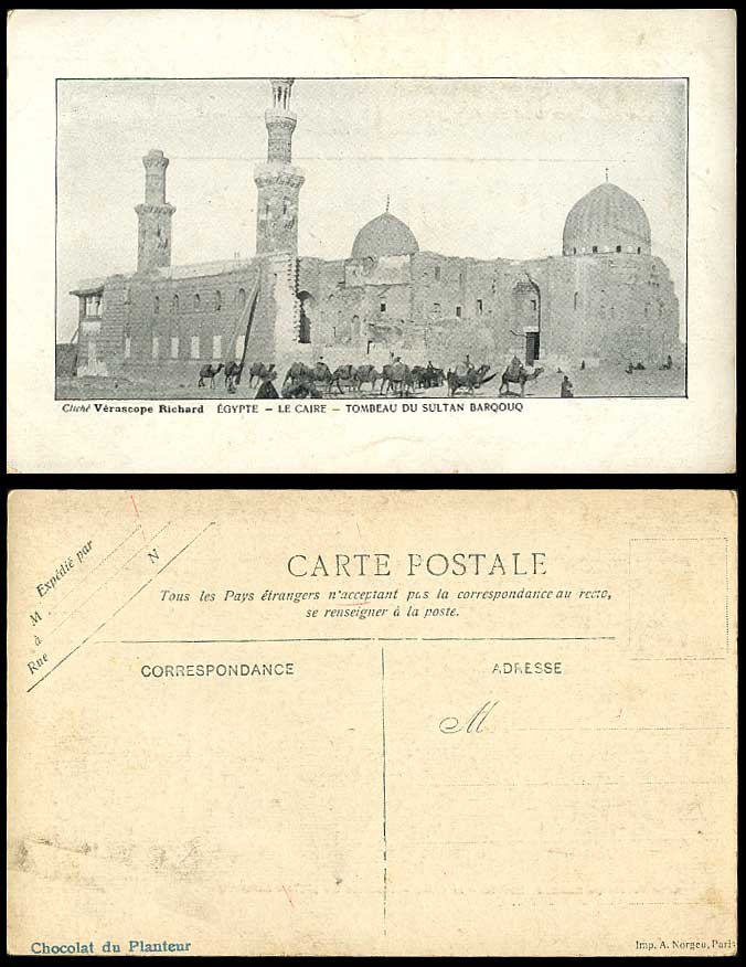 Egypt Old Postcard Tombeau du Sultan Barqouq Tomb of Sultan Barquq Camel Caravan