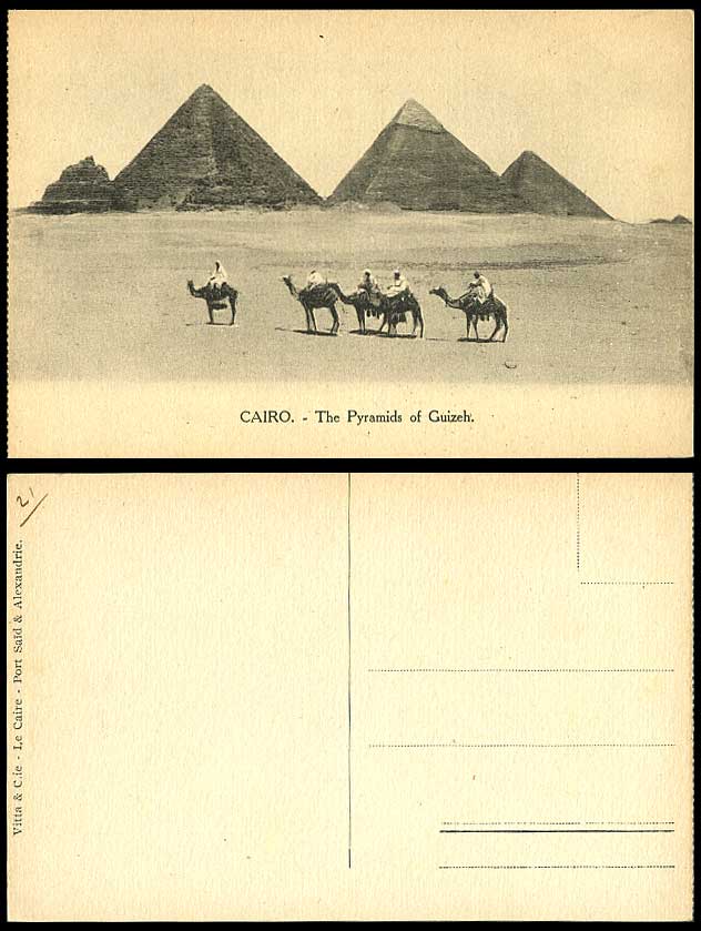Egypt Old Postcard Cairo The Pyramids Giza Guizeh Pyramides Camel Riders Camels