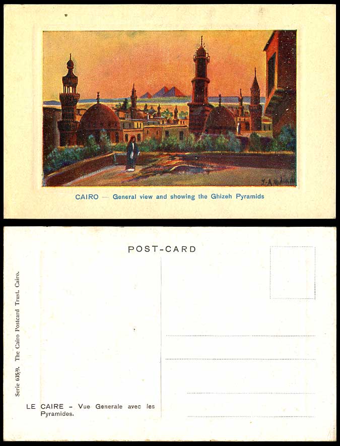 Egypt Old ART Postcard Cairo General View Pyramids Giza Gizeh Ghizeh J A Midiads