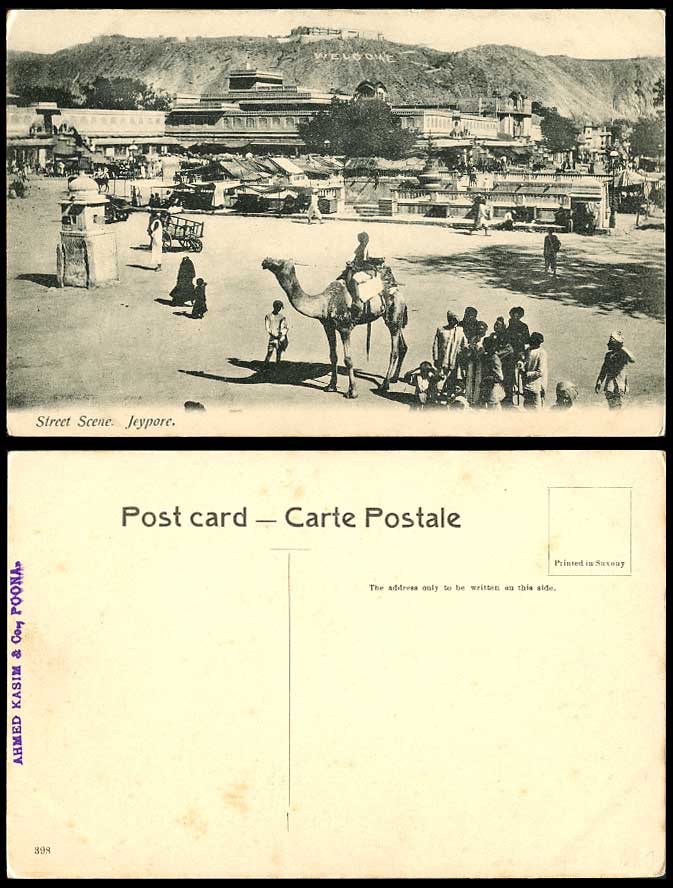 India Old Postcard Camel Street Scene JEYPORE Jaipur Welcome Ahmed Kasim C Poona