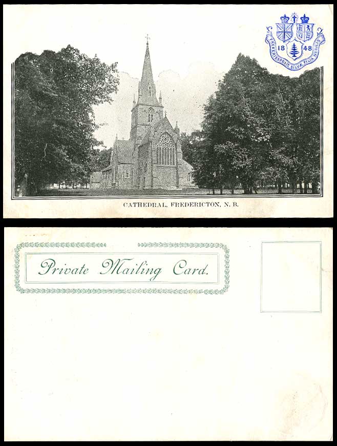 Canada Old Postcard Church Cathedral Fredericton N.B. New Brunswick Coat of Arms