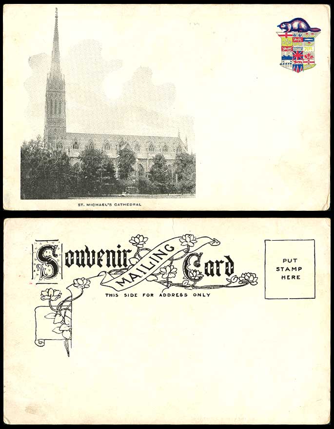 Canada Old UB Postcard St Michael's Cathedral Church Toronto Beaver Coat of Arms