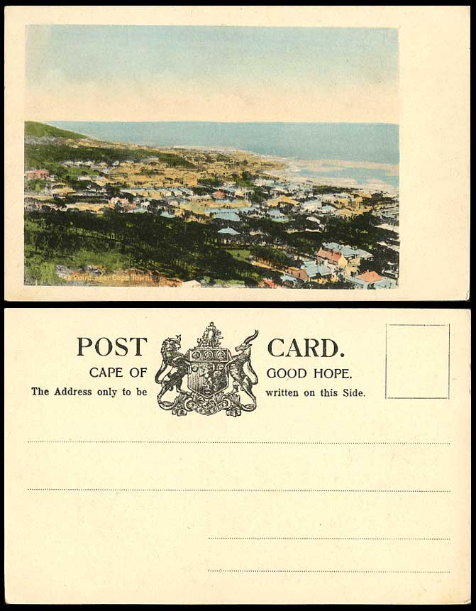 South Africa Sea Point near Cape Town Panorama Capetown Old Hand Tinted Postcard