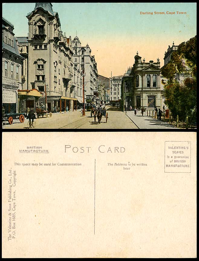 South Africa Old Postcard Cape Town, Darling Street Scene, Tram Tramway, Cyclist