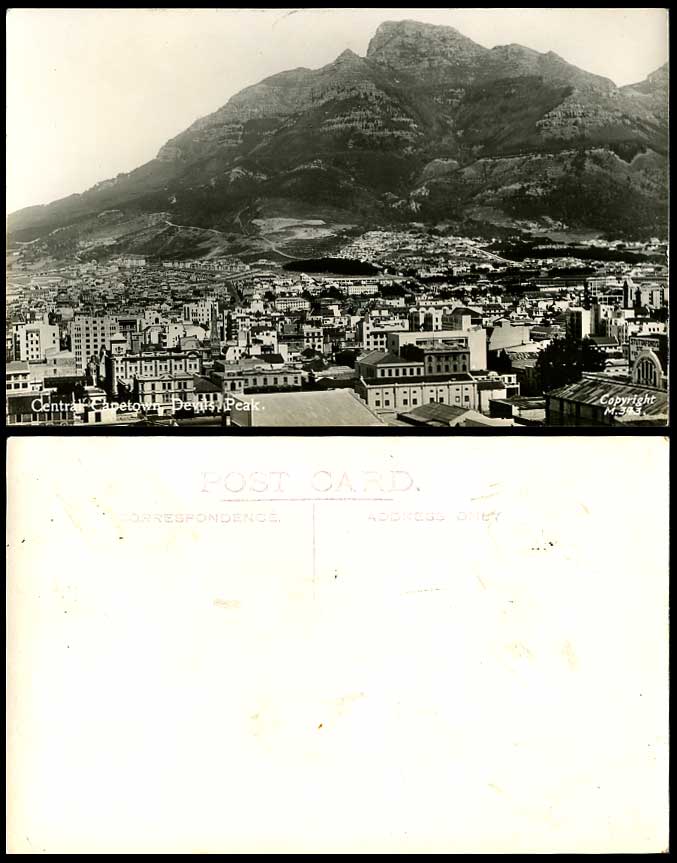 South Africa Old Real Photo Postcard Central Cape Town, Devil's Peak, Mountains
