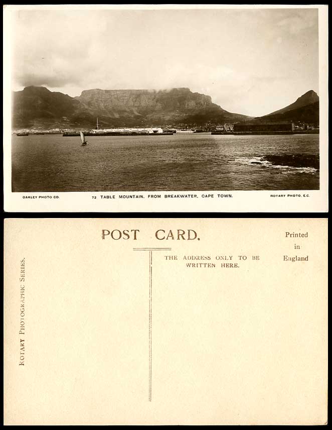 South Africa Old Real Photo Postcard Cape Town Table Mountain from Breakwater 72