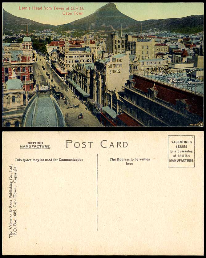 South Africa Lions Head from Tower of General Post Office Cape Town Old Postcard