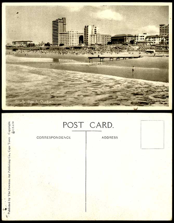 South Africa Durban, South Beach, Buildings Seaside Panorama Old Postcard Newman
