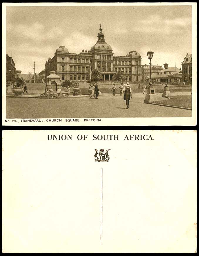 South Africa Transvaal Old Postcard Church Square Pretoria Fountain Street Scene