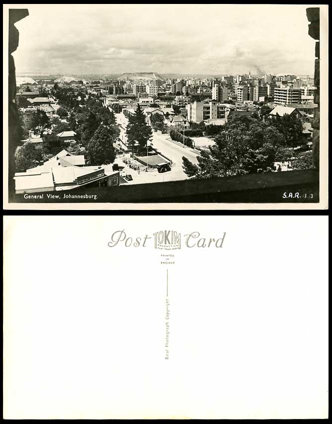 South Africa Old Real Photo Postcard General View of Johannesburg & Street Scene
