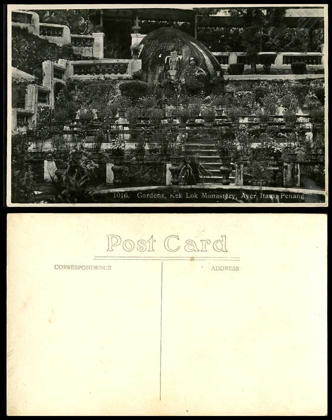 Penang c.1920 Old Real Photo Postcard Gardens Kek Lok Monastery Ayer Itam Temple