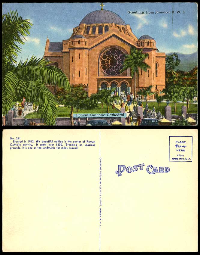 Jamaica Old Postcard Roman Catholic Cathedral Church Kingston Erected in 1912 WI