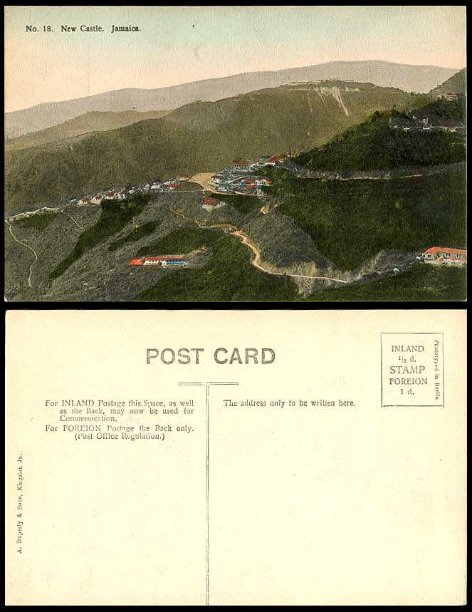 Jamaica Old Hand Tinted Postcard NEWCASTLE New Castle, Mountains Hills, Panorama