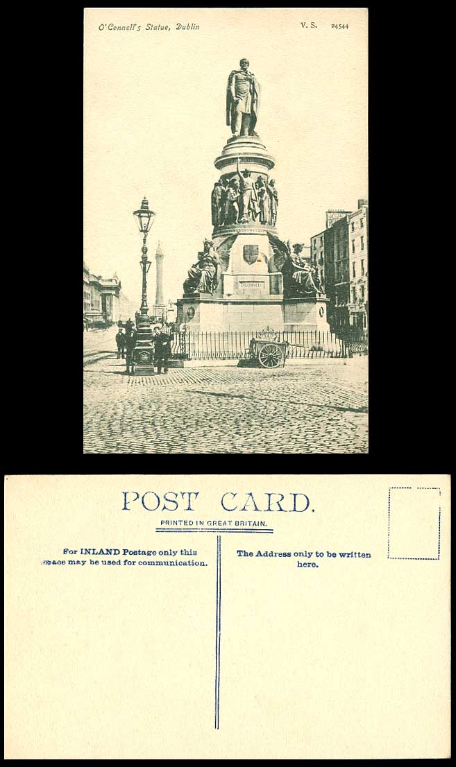 Ireland Old Postcard Dublin, O'Connell's Statue Monument Memorial, Street Scene