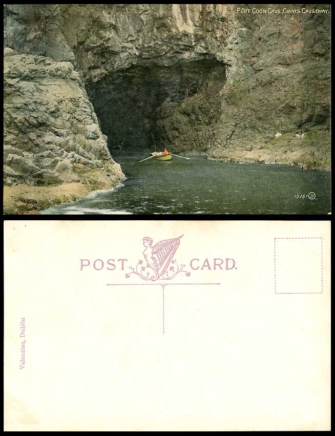 Ireland Port Coon Cave, Giant's Causeway, Boat Boating Old Colour Irish Postcard