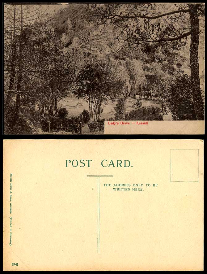 India Old Postcard Lady's Grave Tomb, Kasauli Hill Mountain, Moorli Dhur & Sons