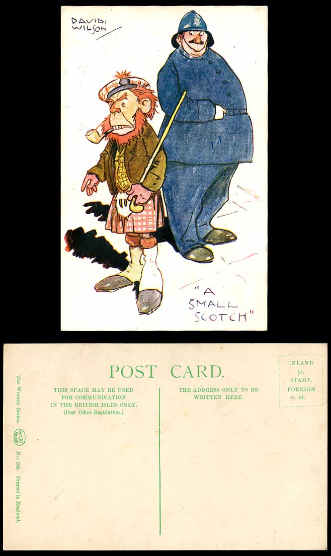 David Wilson Artist Signed A Small Scotch Scottish Man Police Comic Old Postcard