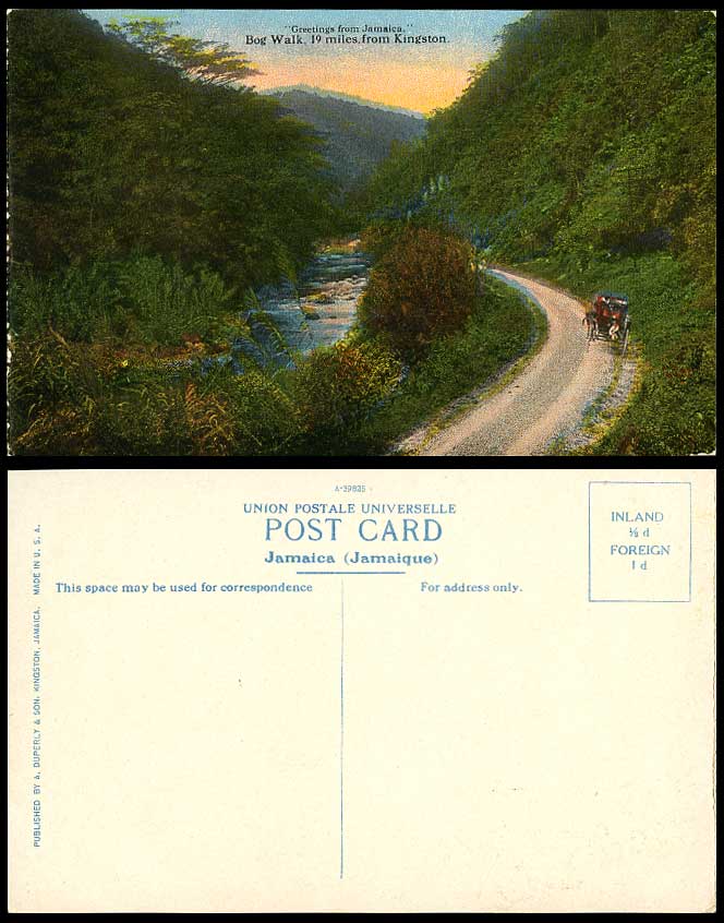 Jamaica Old Color Postcard BOG WALK 19 Miles from Kingston River Scene Rio Cobre