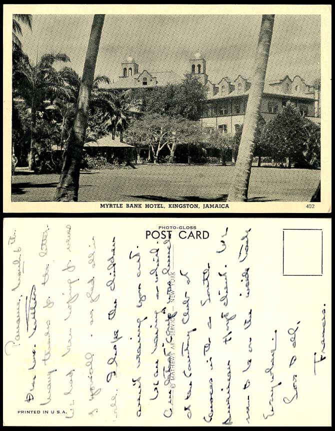 Jamaica Old Postcard Myrtle Bank Hotel Kingston British West Indies, Mathews Art